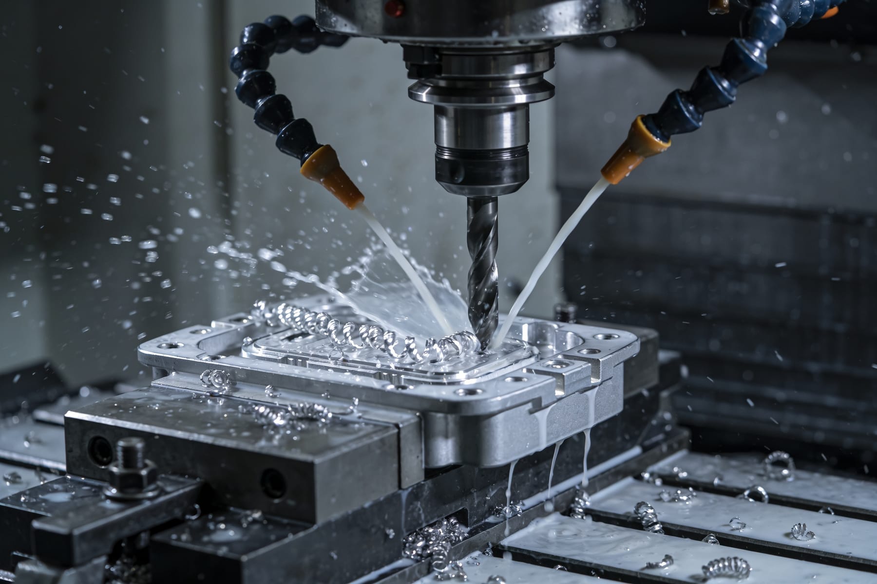 Planfräs som bearbetar ett aluminiumhus i en horisontell fleroperationsmaskin.